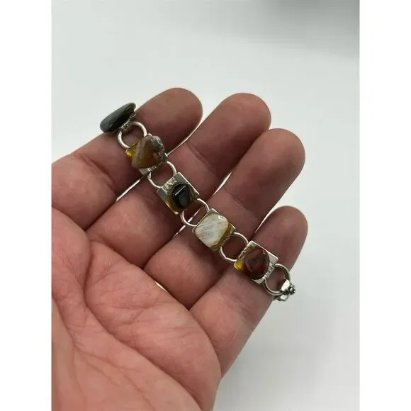 Vintage Multistone Chain Bracelet Women's Jewelry in Silver - Picture 2 of 5
